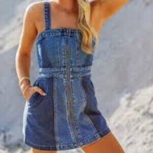 Wild Fable Denim Mini Skirt, Strappy Two-Tone Dress, Size: XL, EUC
